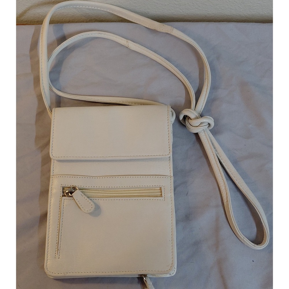 Great American Leather Works Ivory Cream Leather Crossbody Organizer Purse